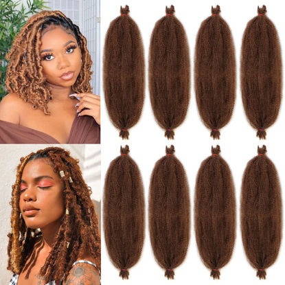 Picture of 16 Inch Soft Springy Afro Twist Braiding Hair 8 Packs Pre-Separated Spring Twsit For Faux Locs Honey Brown Marley Twist Afro Crochet Braids Synthetic Hair Extension For Women (8 Strands/Pack，30#)
