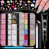 Picture of 3D Nail Charms, Manicure Kit with Nail Rhinestone Glue Gel (UV Curing), Butterfly Colorful Flower Starry AB Gems Caviar Beads Half Round Pearl & Flatback Glass AB + Clear Crystal with Dotting Tools