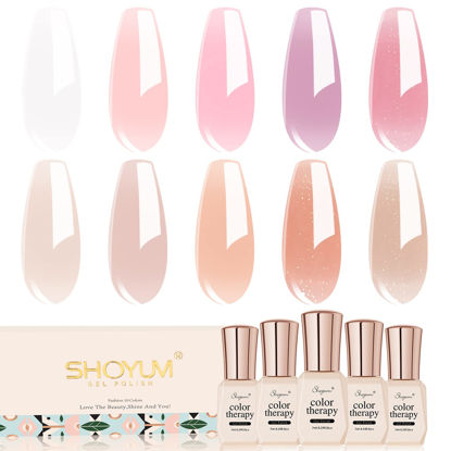 Picture of SHOYUM Jelly Pink Gel Nail Polish Set of 10 Colors Including Pink Purple Milky White Nude Gel Polish Kit UV LED Soak Off Nail Polish Home DIY Manicure Nail Salon Varnish