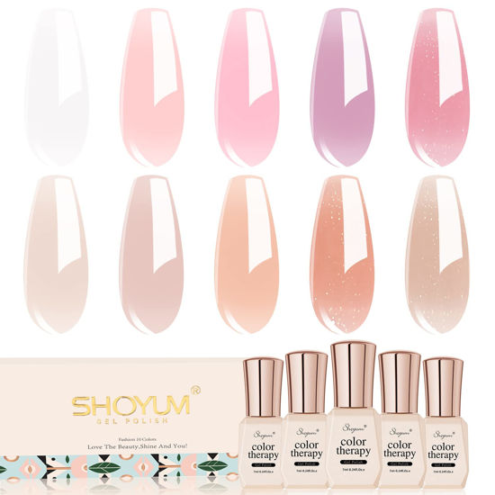 Picture of SHOYUM Jelly Pink Gel Nail Polish Set of 10 Colors Including Pink Purple Milky White Nude Gel Polish Kit UV LED Soak Off Nail Polish Home DIY Manicure Nail Salon Varnish
