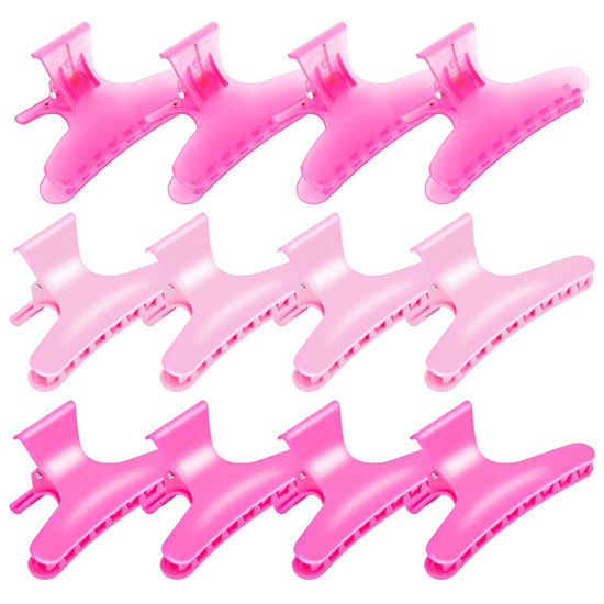 Picture of BAHABY Hair Clips for Styling Sectioning 12 PCS Pink Hot Pink Butterfly Clamps Hair Claw Clips Pro Salon Hair Clips for Styling, Sectioning, Cutting and Coloring