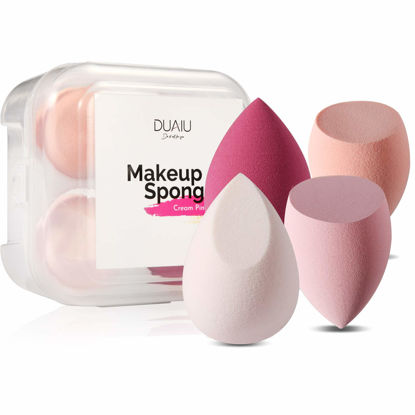 Picture of DUAIU 4 Pcs Makeup Sponge Set Beauty Sponge Foundation Blending Sponge, Flawless for Liquid, Cream, and Powder, Multi-colored Makeup Sponges with Storage Box