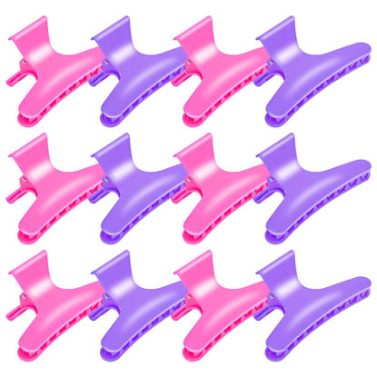 Picture of BAHABY Hair Clips for Styling Sectioning 12 Pack Hot Pink Purple Butterfly Clamps Hair Claw Clips Pro Salon Hair Clips for Styling, Sectioning, Cutting and Coloring
