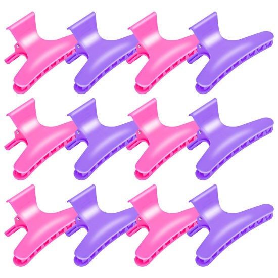 Picture of BAHABY Hair Clips for Styling Sectioning 12 Pack Hot Pink Purple Butterfly Clamps Hair Claw Clips Pro Salon Hair Clips for Styling, Sectioning, Cutting and Coloring
