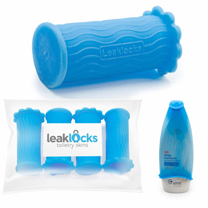 Picture of LeakLocks® Toiletry Skins™ Elastic Sleeve for Leak Proofing Travel Container in Luggage. For Standard and Travel Sized Toiletries. Reusable Accessory for Travel Bag Suitcase and Carry-on Luggage