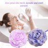 Picture of LAYUKI Bath Loofah, Shower Loofah, Body Loofah, Bath Sponge, Shower Sponge, Body Sponge, Bath Scrubber, Shower Scrubber, Body Scrubber, Rose-Shaped, Elegant (Set of 2 Pieces,Purple and Grey)