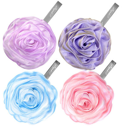 Picture of LAYUKI Bath Loofah, Shower Loofah, Body Loofah, Bath Sponge, Shower Sponge, Body Sponge, Bath Scrubber, Shower Scrubber, Body Scrubber, Rose-Shaped, Elegant (Set of 4 Pieces)