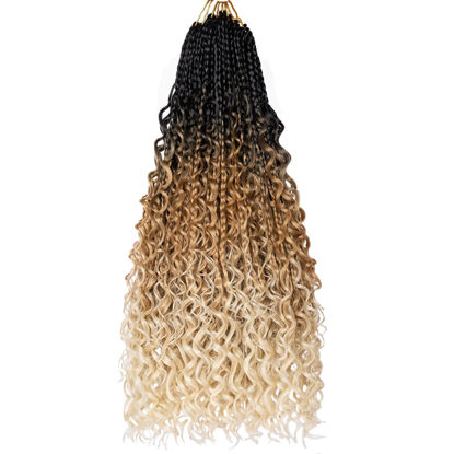 Picture of Beverlee 18 Inch 8 Packs Boho Box Braids Goddess Box Braids Crochet Hair Bohemian Hippie Braids Braiding Hair Box Braids with Curly Ends Messy Pre-looped Synthetic Crochet Hair for Black Women 1B2460#
