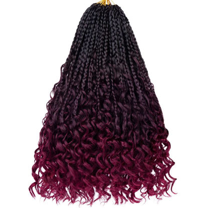 Picture of Beverlee 14 Inch Boho Box Braids 8 Packs Goddess Box Braids Crochet Hair Bohemian Hippie Braids Braiding Hair Box Braids with Curly Ends Messy Pre-looped Synthetic Crochet Hair for Women 1B/99J/BUG#