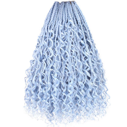 Picture of Beverlee 14 Inch Boho Box Braids 8 Packs Goddess Box Braids Crochet Hair Bohemian Hippie Braids Braiding Hair Box Braids with Curly Ends Messy Pre-looped Synthetic Crochet Hair for Women Light Blue#