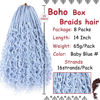 Picture of Beverlee 14 Inch Boho Box Braids 8 Packs Goddess Box Braids Crochet Hair Bohemian Hippie Braids Braiding Hair Box Braids with Curly Ends Messy Pre-looped Synthetic Crochet Hair for Women Light Blue#