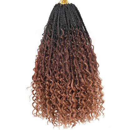 Picture of Beverlee 18 Inch Boho Box Braids 8 Packs Goddess Box Braids Crochet Hair Bohemian Hippie Braids Braiding Hair Box Braids with Curly Ends Messy Pre-looped Synthetic Crochet Hair for Women 1B/33/30#
