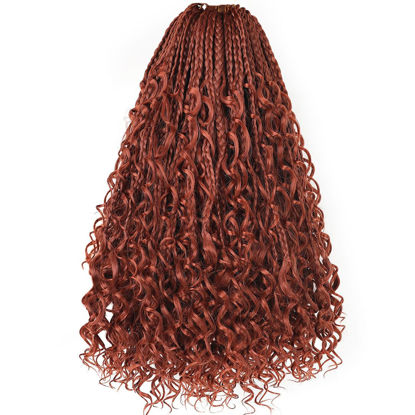 Picture of Beverlee 14 Inch Boho Box Braids 8 Packs Goddess Box Braids Crochet Hair Bohemian Hippie Braids Braiding Hair Box Braids with Curly Ends Messy Pre-looped Synthetic Crochet Hair for Women 128 Strands