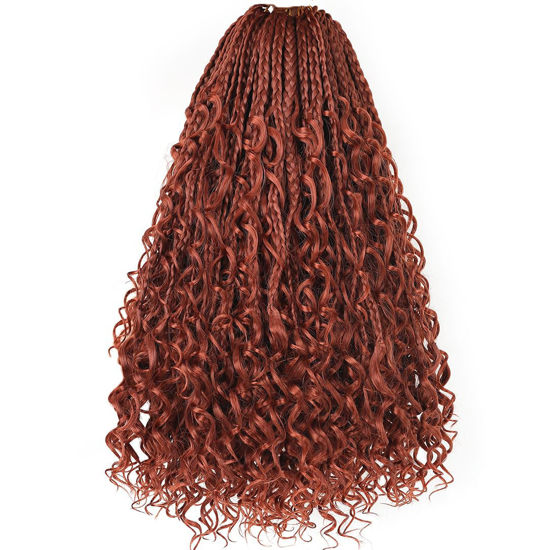 Picture of Beverlee 14 Inch Boho Box Braids 8 Packs Goddess Box Braids Crochet Hair Bohemian Hippie Braids Braiding Hair Box Braids with Curly Ends Messy Pre-looped Synthetic Crochet Hair for Women 128 Strands