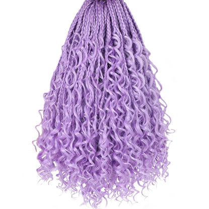 Picture of Beverlee 14 Inch Boho Box Braids 8 Packs Goddess Box Braids Crochet Hair Bohemian Hippie Braids Braiding Hair Box Braids with Curly Ends Messy Pre-looped Synthetic Crochet Hair for Women Light Purple#