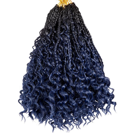 Picture of Beverlee 10 Inch 8 Packs Boho Box Braids Goddess Box Braids Crochet Hair Bohemian Hippie Braids Braiding Hair Box Braids with Curly Ends Messy Pre-Looped Synthetic Crochet Hair for Black Women 2/3#
