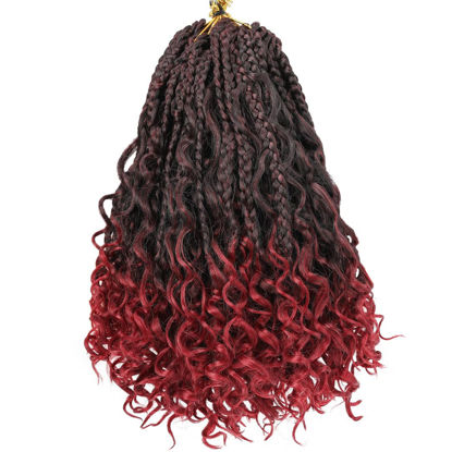 Picture of Beverlee 10 Inch 8 Packs Boho Box Braids Goddess Box Braids Crochet Hair Bohemian Hippie Braids Braiding Hair Box Braids with Curly Ends Messy Pre-looped Synthetic Crochet Hair for Black Women TBUG#