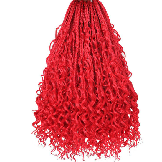 Picture of Beverlee 14 Inch Boho Box Braids 8 Packs Goddess Box Braids Crochet Hair Bohemian Hippie Braids Braiding Hair Box Braids with Curly Ends Messy Pre-looped Synthetic Crochet Hair for Women RED#