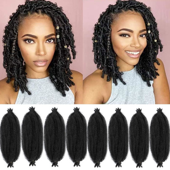 Picture of Celie Hair Extensions 12 Inch Pre-Separated Springy Afro Twist Hair 8 Packs Suitable for Damaged Soft Locs Synthetic Marley Twist Braiding Hair (12Inch, 1B#)