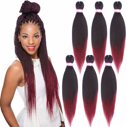 Picture of Dorsanee Ombre Burgundy Braiding Hair Pre Stretched 20 Inch 8 Packs Braiding Hair Extensions for Crochet Box Braids Twists Locs Hair Itch Free Soft Yaki Texture Hot Water Setting (20inch,#1B/Bug)