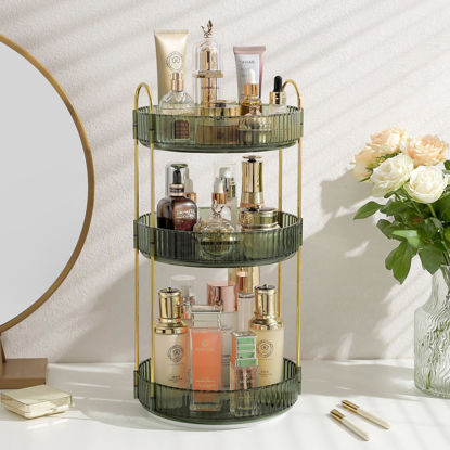 Picture of Rotating Makeup Organizer for Vanity, Skin Care Perfume Organizers Large Capacity, Bathroom Counter Organizer for Make Up Cosmetic Lipstick, Clear Spinning Organizer Perfume Holder (3 Tiers, Green)