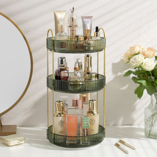 Picture of Rotating Makeup Organizer for Vanity, Skin Care Perfume Organizers Large Capacity, Bathroom Counter Organizer for Make Up Cosmetic Lipstick, Clear Spinning Organizer Perfume Holder (3 Tiers, Green)