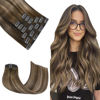 Picture of Honsoo Hair Extensions Clip Ins 20in Mushroom Brown 120g 7pcs Real Remy Human Hair Extensions Silky Straight Long Human Hair No Tangling No Shedding
