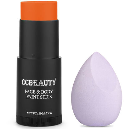 Picture of CCbeauty Orange Face Paint Stick,Face Painting Kit,Non Toxic SFX Makeup For Tiger Pumkin Ompa Lompa Halloween Costume Cosplay,Professional Body Paint,Full Coverage Painting Foundation + Makeup Sponge