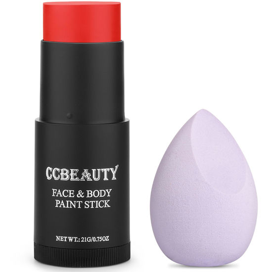 Picture of CCbeauty Devil Red Face Paint Stick,Face Painting Kit,Non Toxic SFX Makeup For Clown Spider Halloween Costume Cosplay,Professional Body Paint Stick,Full Coverage Painting Foundation With Makeup Sponge