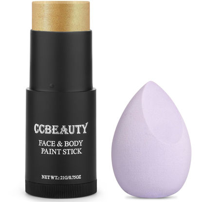 Picture of CCbeauty Metallic Gold Face Paint Stick,Glitter Face Painting Kit,Professional Body Paint,Non Toxic SFX Makeup Kit For Halloween Costume Cosplay,Full Coverage Painting Foundation With Makeup Sponge