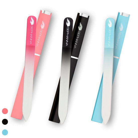 Picture of 3 Pack Crystal Glass Fingernail File with Case for Nails,Professional Glass Nail File for Unisex, Portable Crystal Nail File with Case, Glass File Double-Sided for Acrylic Nails,Valentine's Day Gift!