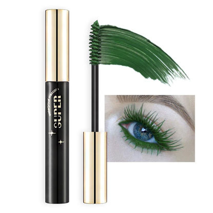 Picture of Colored Colorful Waterproof Mascara for Eyelashes Set,Blue White Black Brown Purple Long lasting Charming Voluminous Cruelty Free Vegan Eye Makeup (A-1Pc 4# Green, A)