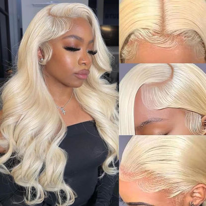 Picture of KeaBalo 613 Lace Front Wig Human Hair 13x6 Transparent Lace Blonde Lace Front Wigs Human Hair Pre Plucked Glueless Wigs Human Hair 180% Density Body Wave Human Hair Wig 22 Inch