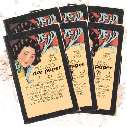 Picture of Palladio Rice Paper Facial Tissues for Oily Skin, Face Blotting Sheets Made from Natural Rice, Oil Absorbing Paper with Rice Powder, 2 Sided, Instant Results, Natural, 40 Count, Pack of 6