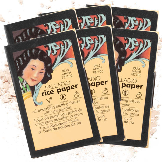 Picture of Palladio Rice Paper Facial Tissues for Oily Skin, Face Blotting Sheets Made from Natural Rice, Oil Absorbing Paper with Rice Powder, 2 Sided, Instant Results, Natural, 40 Count, Pack of 6