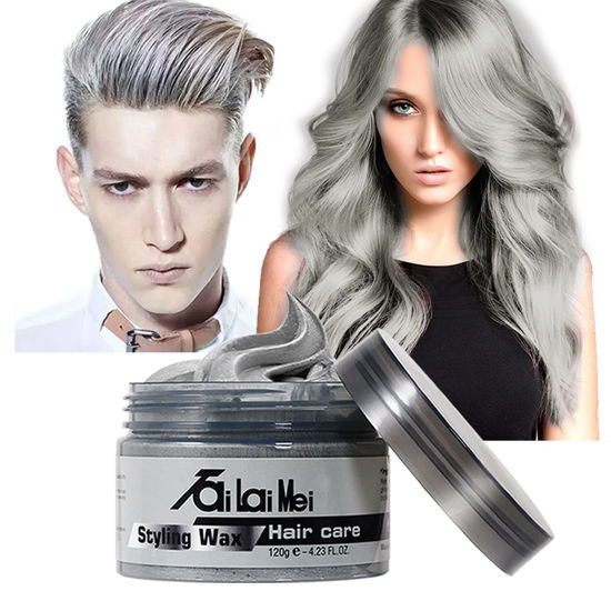 Picture of Temporary Silver Gray Hair Wax 4.23oz, Instant Hairstyle Mud Cream, Hair Pomades for Party, Cosplay, Nightclub, Masquerade, Halloween.