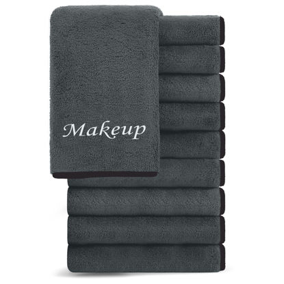 Picture of Cosy Family 10 Pack Makeup Remover Wash Cloths - Soft Microfiber Fingertip Facial Cleansing Cloths for Hand and Make Up, 12 x 12 in, Black Grey