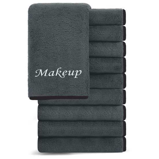 Picture of Cosy Family 10 Pack Makeup Remover Wash Cloths - Soft Microfiber Fingertip Facial Cleansing Cloths for Hand and Make Up, 12 x 12 in, Black Grey