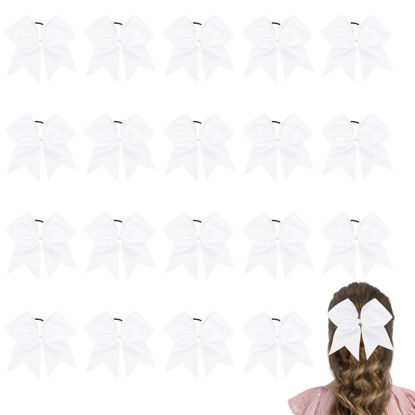 Picture of WRNZL Cheer Bows, White Hair Bows, 20 Pcs 8 Inch Bows for Cheerleaders, Girls, Softball, Ponytail Holders, Cheerleading Hair Accessories