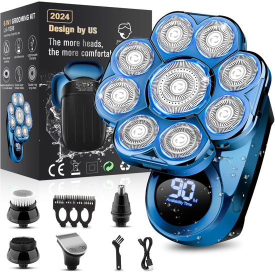 Picture of 9D Electric Head Shaver for Bald Men, Upgraded 6-in-1 Head Shaver for Bald Men, Waterproof Wet/Dry Grooming Kit Electric Shaver for Men, Cordless Rechargeable Bald Head Razor for Home&Travel