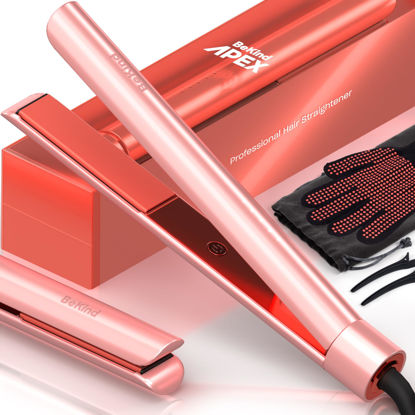 Picture of Bekind Apex 2-in-1 Hair Straightener Flat Iron | 1“ 460°F Straightener and Curler for All Hairstyles | UltraSmooth Tech | 15s Fast Heating & Temp Memory | Gift Set for Girls Women (Apex Peach)