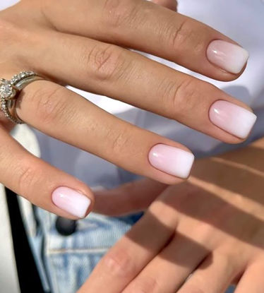 Picture of 24 Pcs Ombre Press on Nails Short, Square Fake Nails with Nail Glue, Pink White Ombre Glue on Nails False Nails for Women