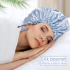 Picture of Satin Bonnet Silk Bonnet for Curly Hair Bonnet Braid Bonnet for Sleeping Bonnets for Women Large Double-Layer Adjustable Blue