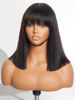 Picture of LUVME HAIR 12 Inch Light Yaki Straight Bob Wig with Bangs Human Hair Realistic HD Lace Short Black Bob Wigs, Ready to Go Blunt Cut Bob Wig Glueless 180 Density