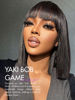 Picture of LUVME HAIR 12 Inch Light Yaki Straight Bob Wig with Bangs Human Hair Realistic HD Lace Short Black Bob Wigs, Ready to Go Blunt Cut Bob Wig Glueless 180 Density