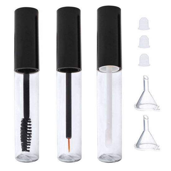 Picture of 10ml Empty Mascara Tube, Eyeliner Tube and Lip Gloss Tubes, Black Eyelash Cream Container Bottle with Funnels Transfer Pipettes (3pcs)