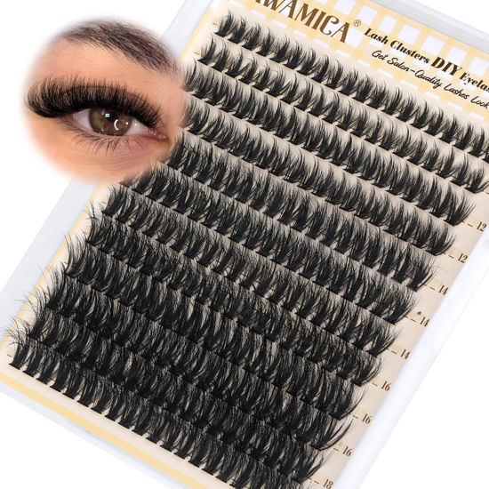 Picture of Yawamica Wispy Lash Clusters Natural Cluster Eyelash Extensions Fluffy Eyelash Clusters C Curl Individual Lashes 10-18mm Cluster Lashes Waterproof DIY Lash Extension at Home by Self