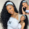 Picture of WENYAN Headband Wig Human Hair Deep Wave 24 Inch Wigs for Black Women Glueless None Lace Front Curly Wave Wig Brazilian Virgin Hair Wear and Go Wigs Machine Made 150% Density Wigs Natural Color