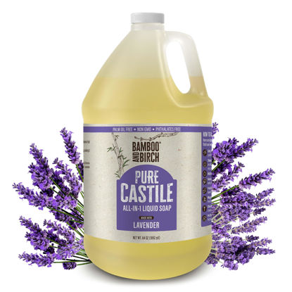 Picture of BAMBOO AND BIRCH Pure Castile Soap Liquid Organic, Certified Palm Oil Free Natural Soap, Lavender, 64 oz
