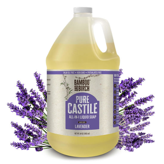 Picture of BAMBOO AND BIRCH Pure Castile Soap Liquid Organic, Certified Palm Oil Free Natural Soap, Lavender, 64 oz